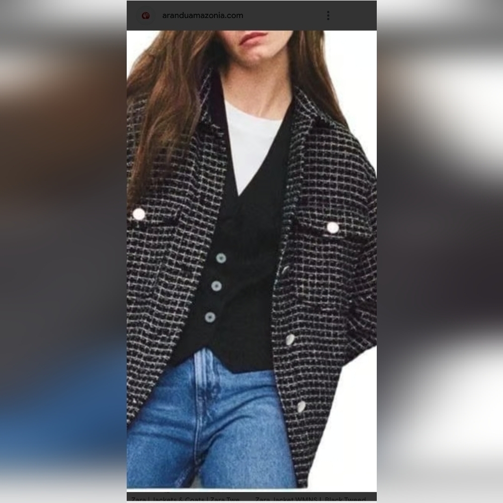 Zara Women's Black and White Tweed Jacket Size XS